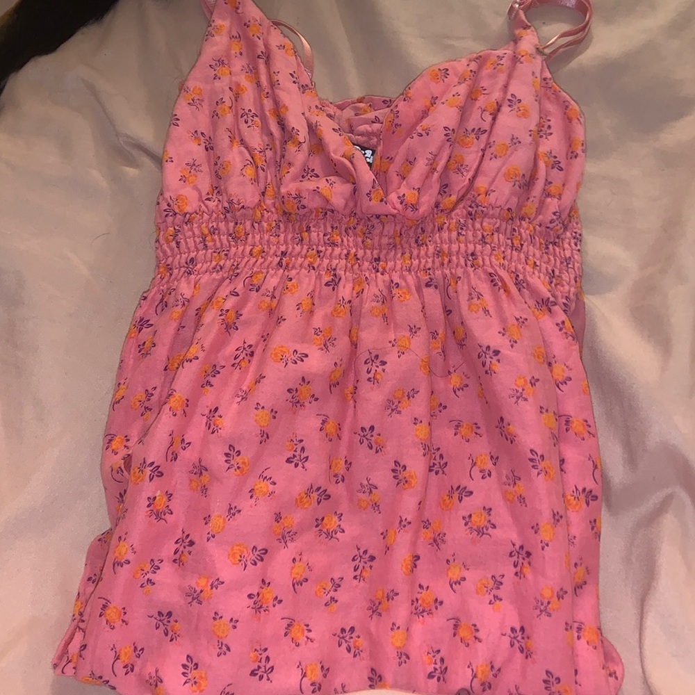 Pink floral dress size:small with adjustable strap